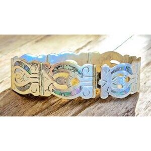 Vintage Abalone Sterling Silver 925 Panel Bracelet Iguala Mexico Signed